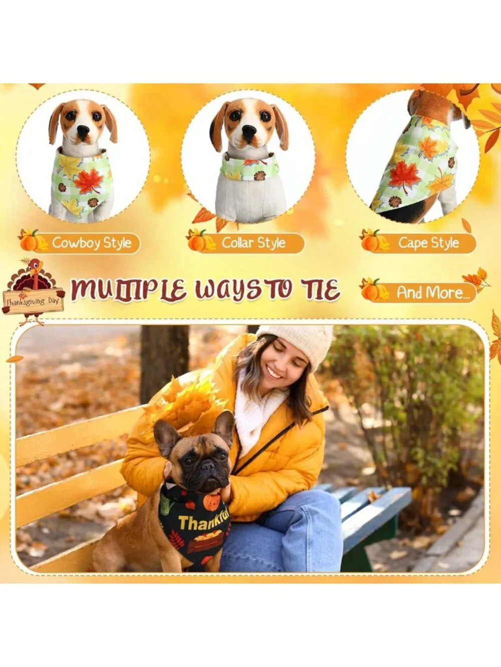 120 Pcs Fall Dog Bandanas - Adjustable Pumpkin Triangle Scarves for Pets